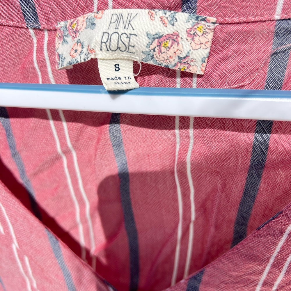 Pink Rose Striped Button-Down Shirt in Pink and Blue - Picture 3 of 3
